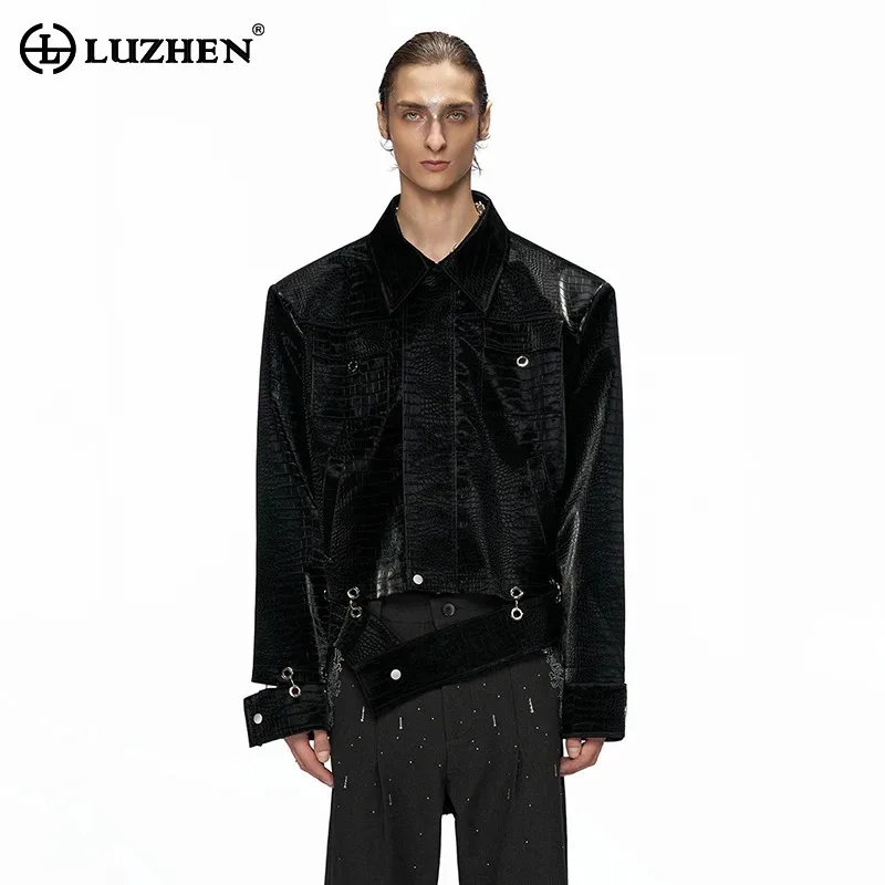 

LUZHEN Fashion Original Personalized Splicing Leather Design Solid Color Casual Jacket Men Elegant Handsome 2025 New Coat JY5375