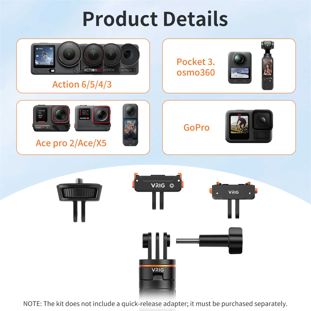 VRIG TP-35 Mini Trípode Extensible para Selfies, Compatible con DJI Osmo Action 6 5 4, Insta360 Ace Pro 2, GoPro, Monopié Portátil