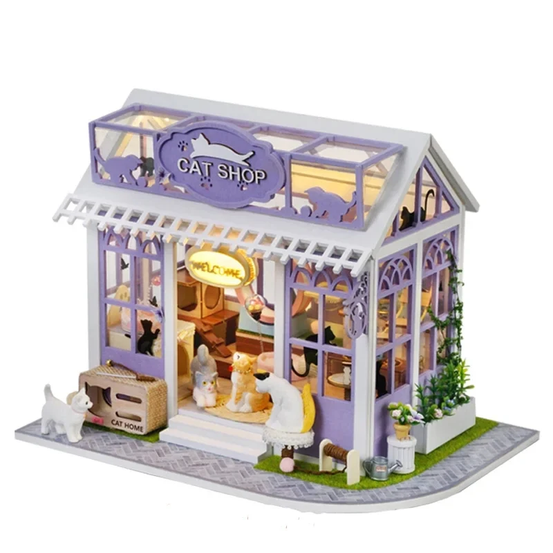 Colorful Flower Shop Doll Houses DIY Wooden Miniature Building Kits with Furniture for Friends Birthday Gift