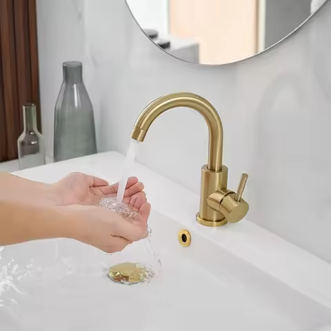 Bathroom Basin Faucet Brushed Gold Taps for Sink Vessel Stainless Steel Hot and Cold Water Deck Mounted Kitchen Mixer Tap Crane