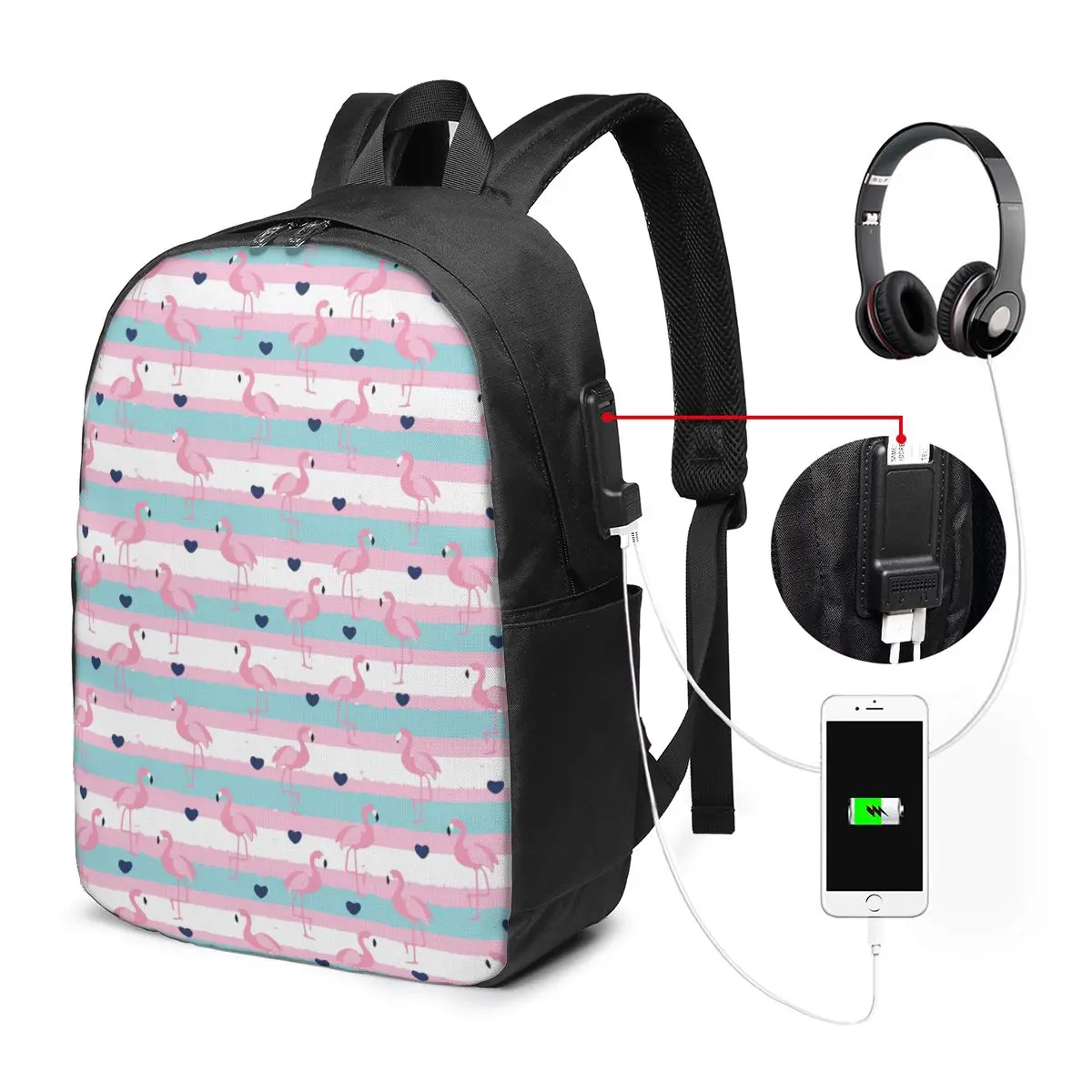 Pink Tropical Flamingos Backpack Travel Notebook Bag Computer College Student School Bag Laptop Shoulder Bags for Men Women