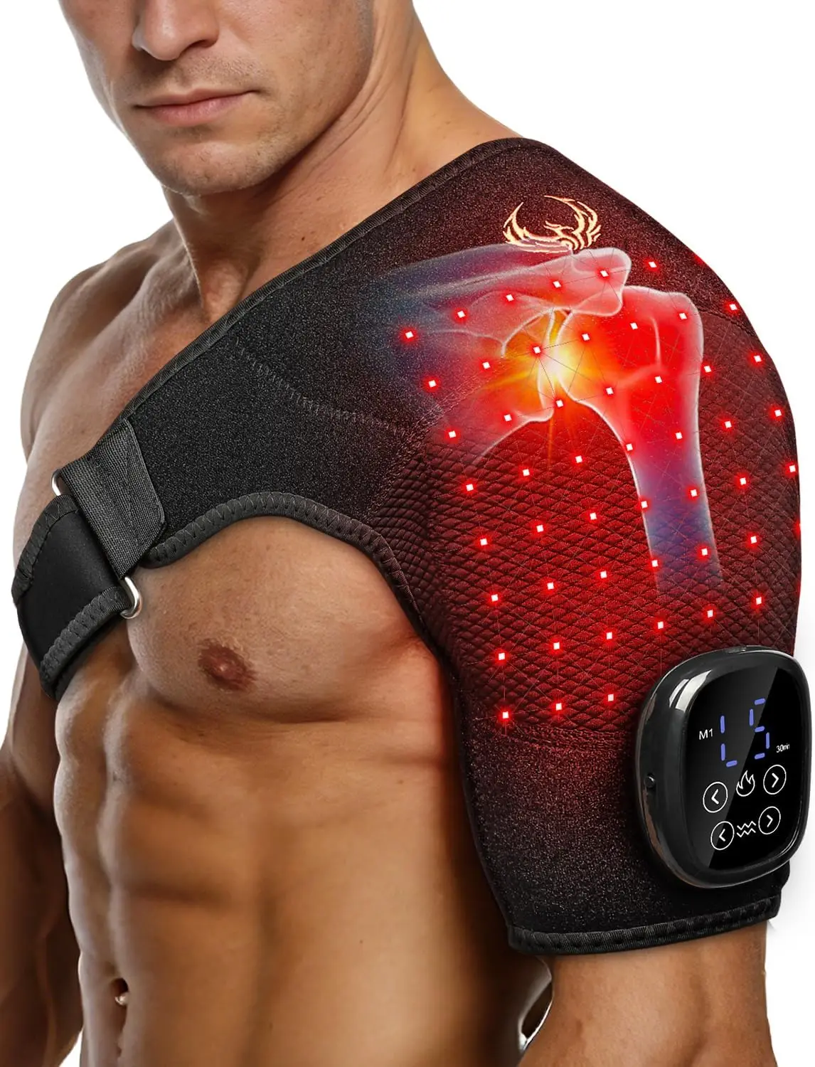 

Red Light Therapy for Shoulder with Heat Massage, Portable Heated Shoulder Pad with Rechargeable Controller, Red Light Therapy Wrap 660nm & 850nm for Pain Relief