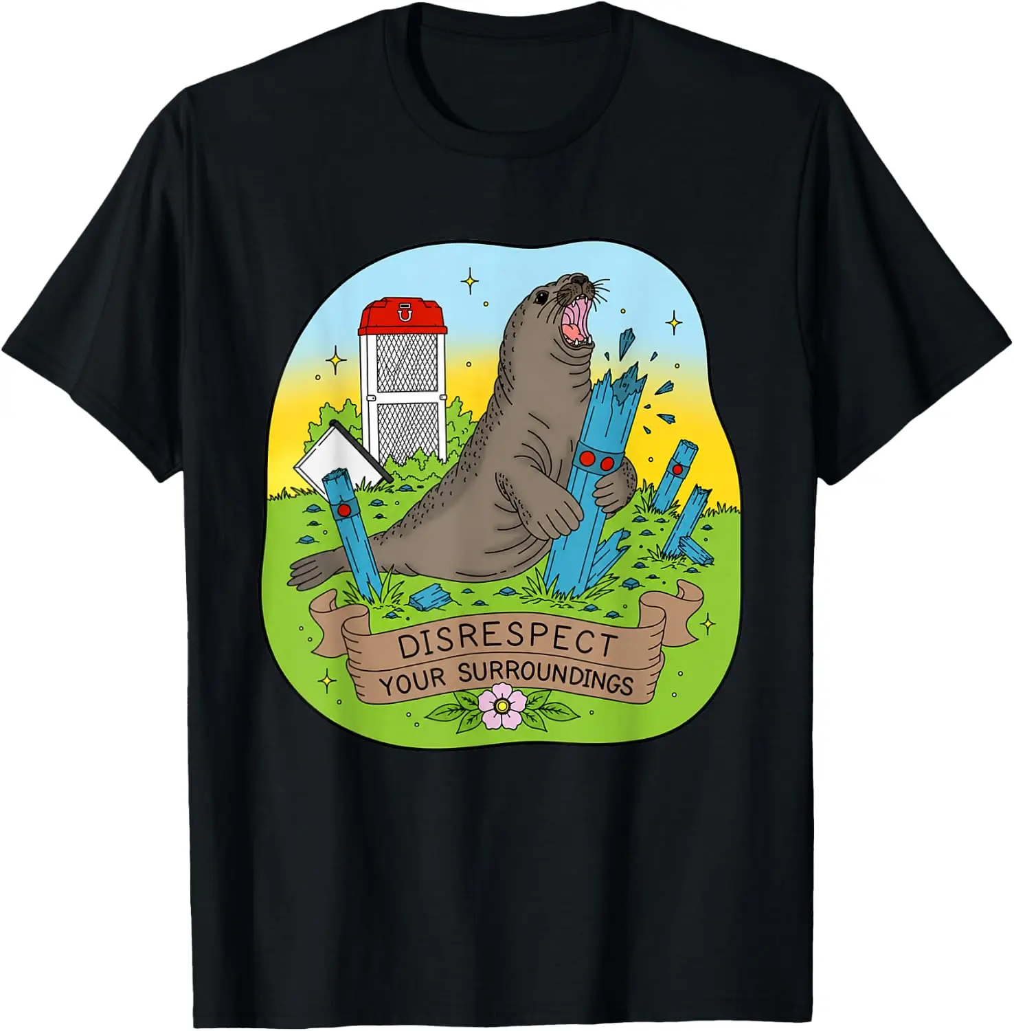 Neil Seal Disrespect Your Surroundings Funny Art T-Shirt 100% Cotton Trendy Y2K Short-Sleeve Tee-Soft, Quick-Drying,