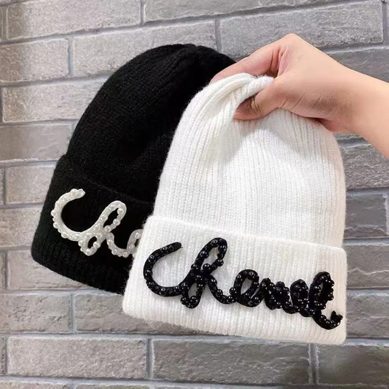 قبعة اللؤلؤ أرنب الشعر الدافئة متماسكة قبعة المرأة المألوف الشتاء الباردة قبعة زيادة وإطالة مزدوجة مطوية حواف قبعة