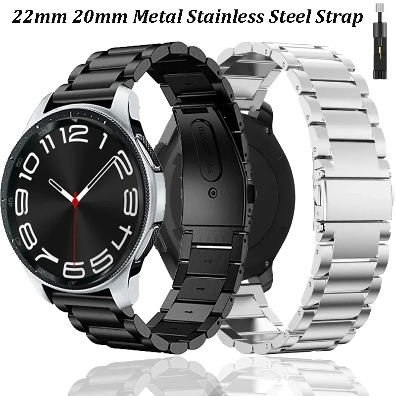 22mm 20mm Metallarmband für Samsung Galaxy Watch 7/6/5/4 Huawei Watch 5/GT6-5-4 Faltschließe Band Amazfit T-Rex3 Pro 44mm/48mm