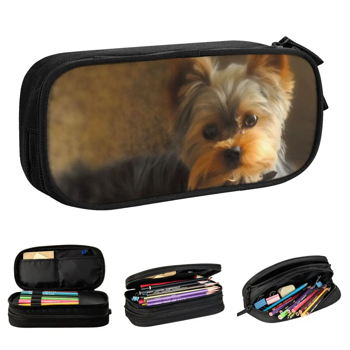 لطيف يوركي جحر الكلب مقلمة متعة حامل قلم أكياس طالب تخزين كبير اللوازم المدرسية سستة pencelcases #2