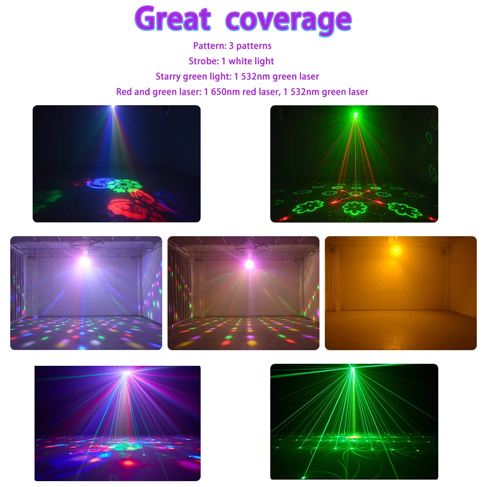 MUXXDJ Dj Lights 6*3W Strobe Stage Light 5IN1 Pattern Projector DMX512 Sound Activated For Party Disco Audience Light