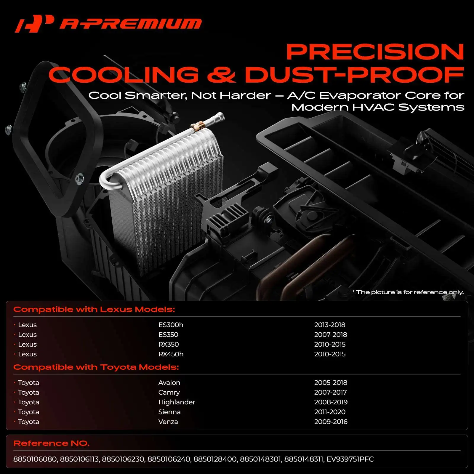A-Premium Front Side A/C Evaporator Core with Pressing Plate for Toyota Camry 07-17 Highlander 08-19 Sienna 11-20 Lexus RX350