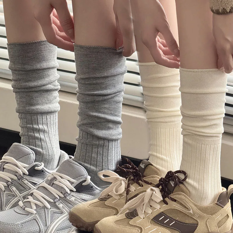 

1/5 пар женских однотонных мягких носков до середины икры, элегантные удобные модные японские повседневные ботинки в рубчик JK, длинные носки