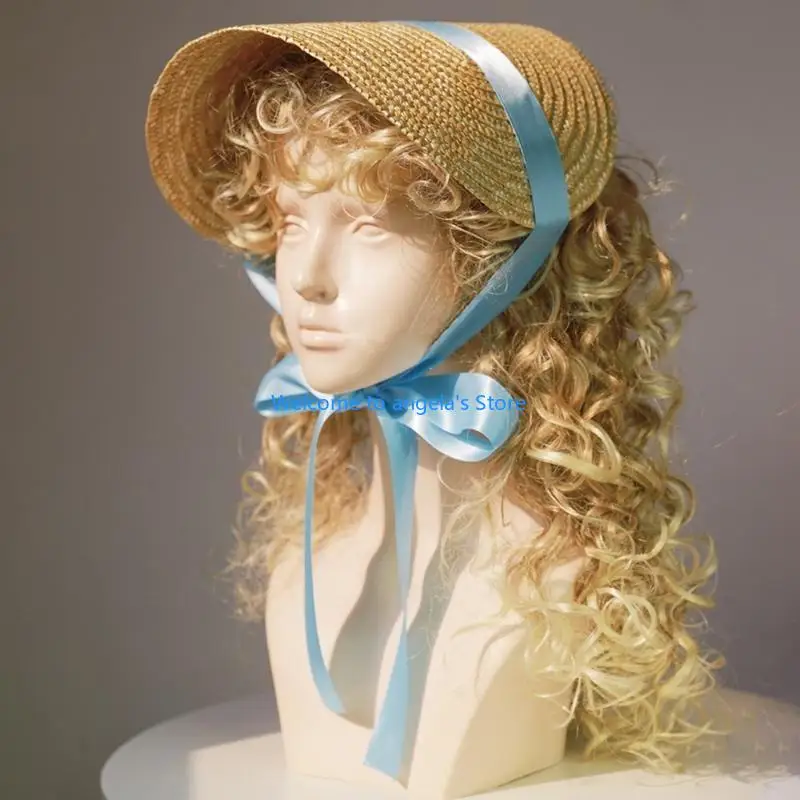 X4YC ティーンガール麦わら帽子ヴィンテージフレンチビクトリア朝ボンネット帽子女性ストリートスナップキャップ