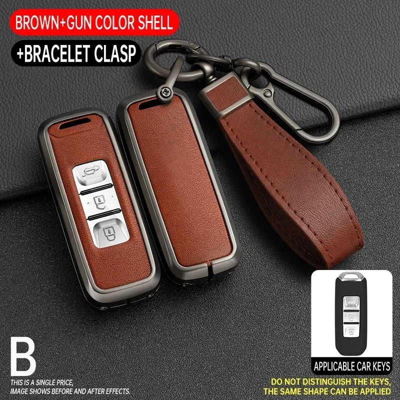 

Alloy Leather Car Key Case Cover For Baojun 510 730 360 560 RS-5 530 630 For Wuling Hongguang S Auto Holder Shell Accessories