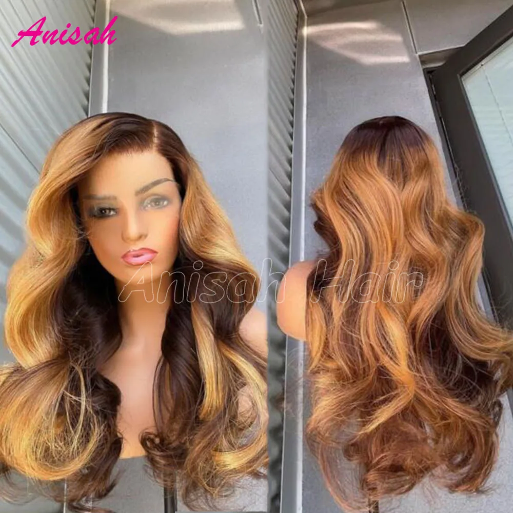 

Wavy 13x4 Ombre Highlight HD Transparent Lace Frontal Wigs Raw Hair Colored Wigs Glueless Lace Front Human Hair Wigs for Women