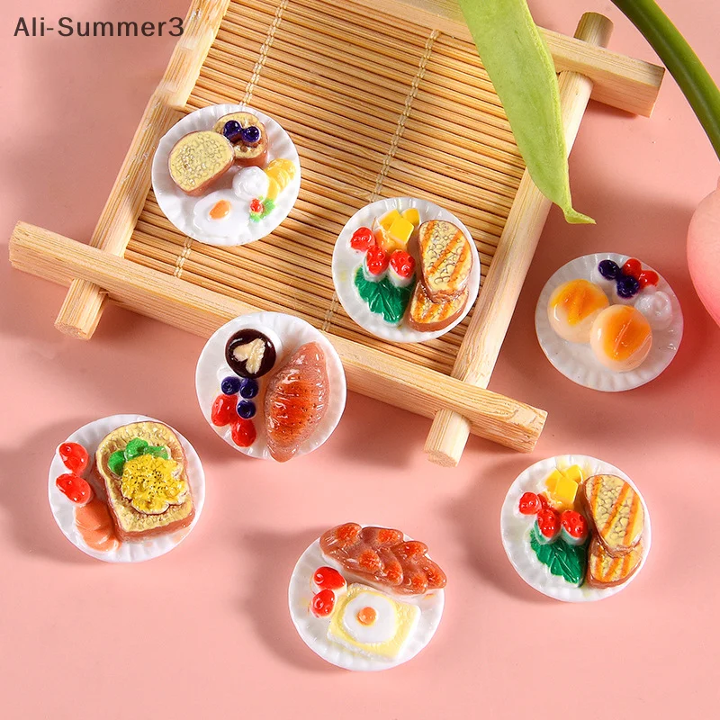 6pcs/Set Doll House Scene Ornaments DIY Miniature Landscape Fairy Garden Decors Accessories Dollhouse Mini Dim Sum Platter
