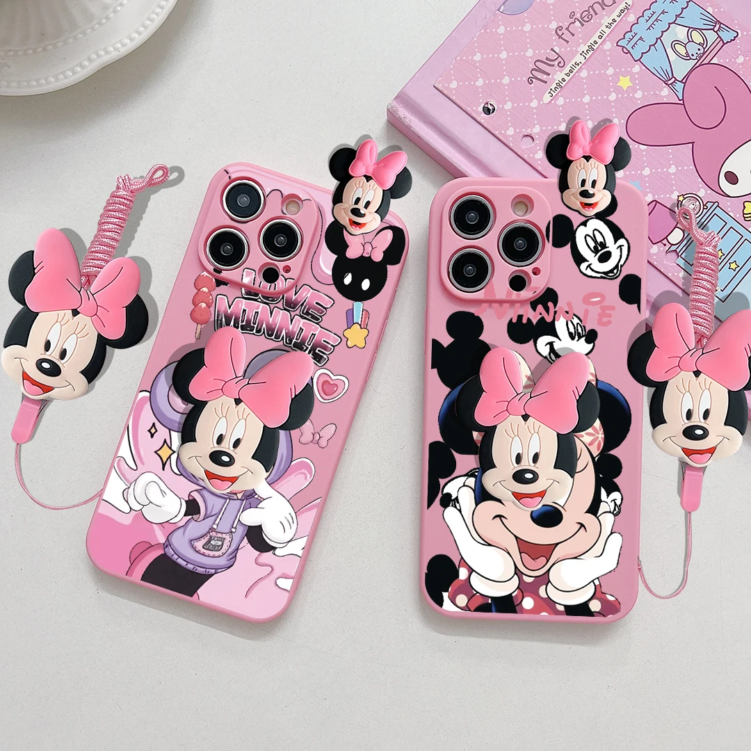 For OPPO A15 94 54 55 53 74 96 57 17 58 78 60 39 Realme C55 53 35 30 21Y 11 33 63 61 67 Hoodie Minnie Case With Holder Rope