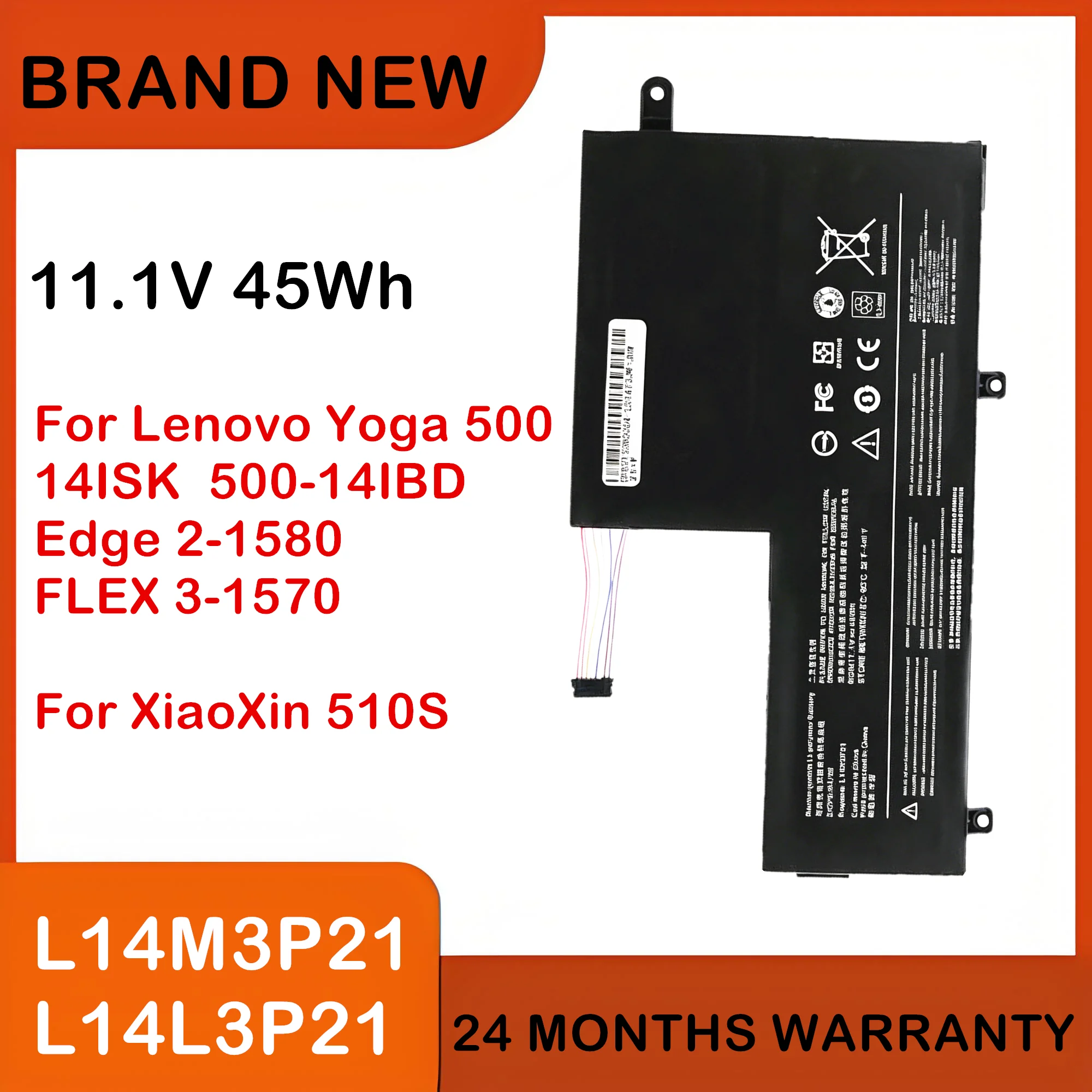 Laptop Battery For Lenovo Yoga 500 14ISK 500-14IBD Edge 2-1580 FLEX 3-1570 for XiaoXin 510S L14M3P21 L14L3P21