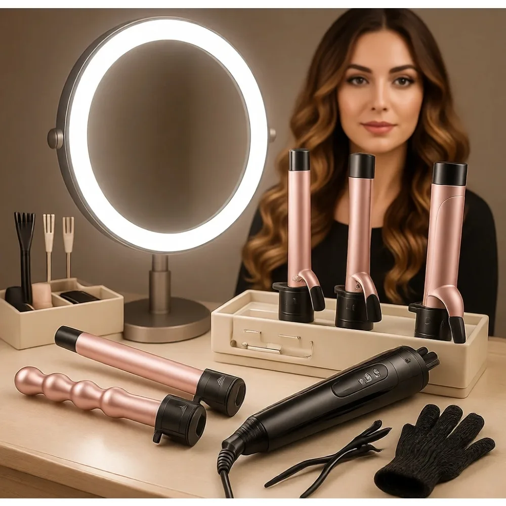 

6 Barrel Curling Wand Instant Heat Dual Temp Ceramic Tourmaline Coating Includes Glove Clips