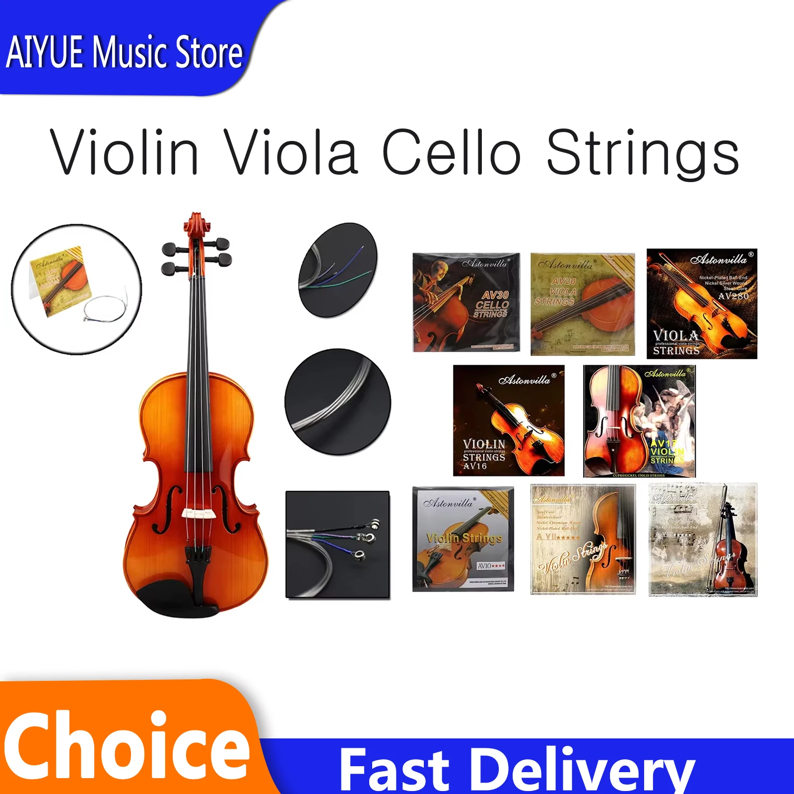 Astonvilla Violin Viola Cello Strings Professional (E-A-D-G) Multiple Colors Nickel Silver Wound Music Parts For 4/4 3/4 1/2 1/4