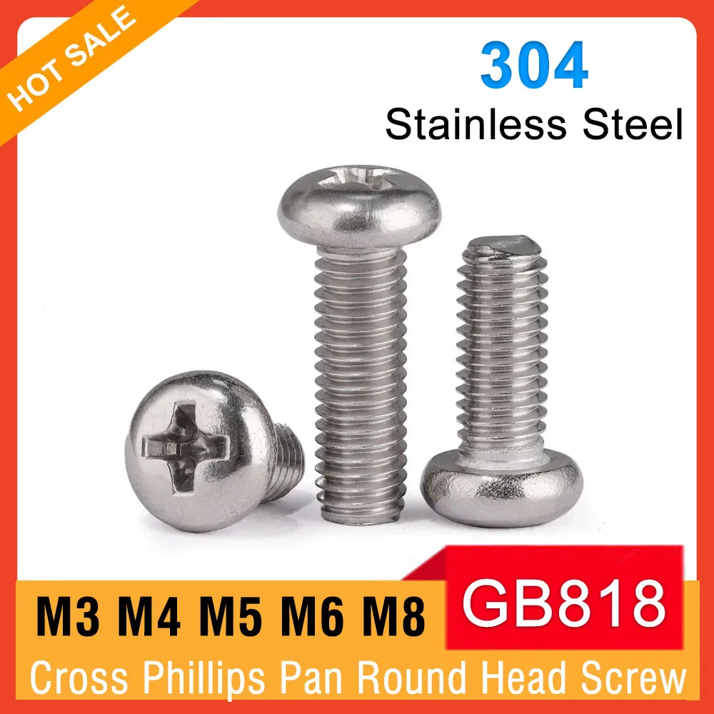 M3 M4 M5 M6 M8 YB818 304 Edelstahl Kreuzschlitz-Flachkopfschraube Phillips Rundkopf-Maschinenschrauben