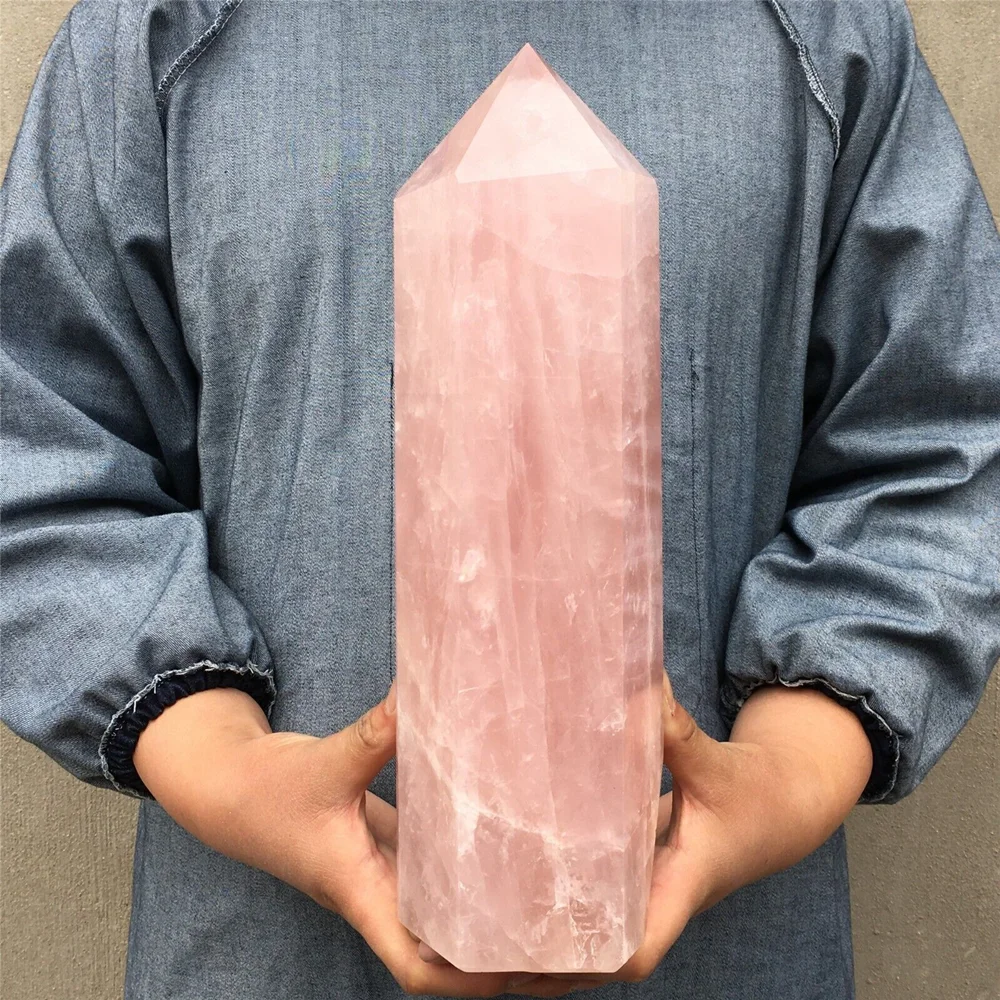 

Natural Rose Quartz Tower, Reiki Healing Room Decoration, Office, Six-Sided Obelisk Collection