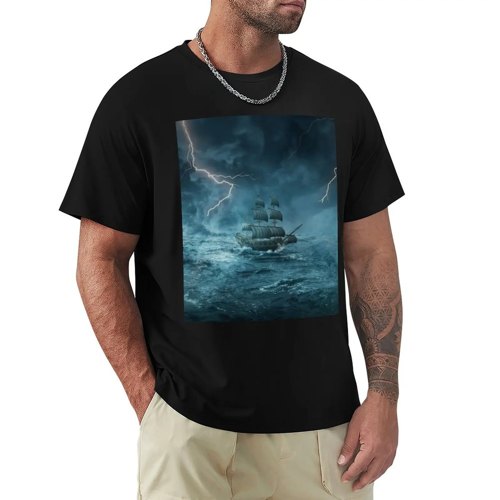 

ghost ship thunderstorm T-Shirt cotton graphic tees vintage luxury clothes men