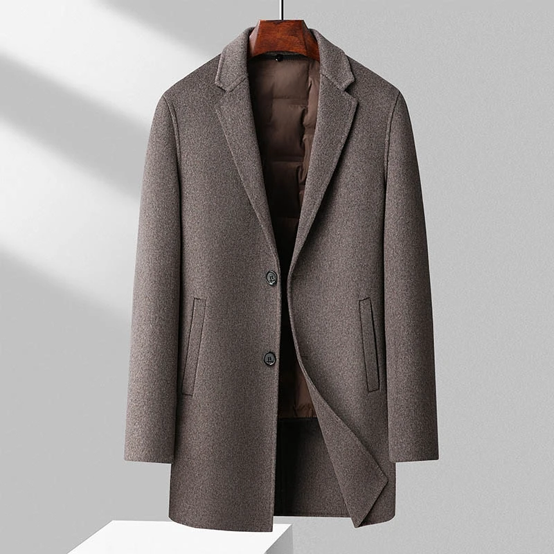 Effortless Elegance Overcoat Men Classic Wool Coat with Removable Puff Down Vest lining Design Thick Thermal Garment Old Money