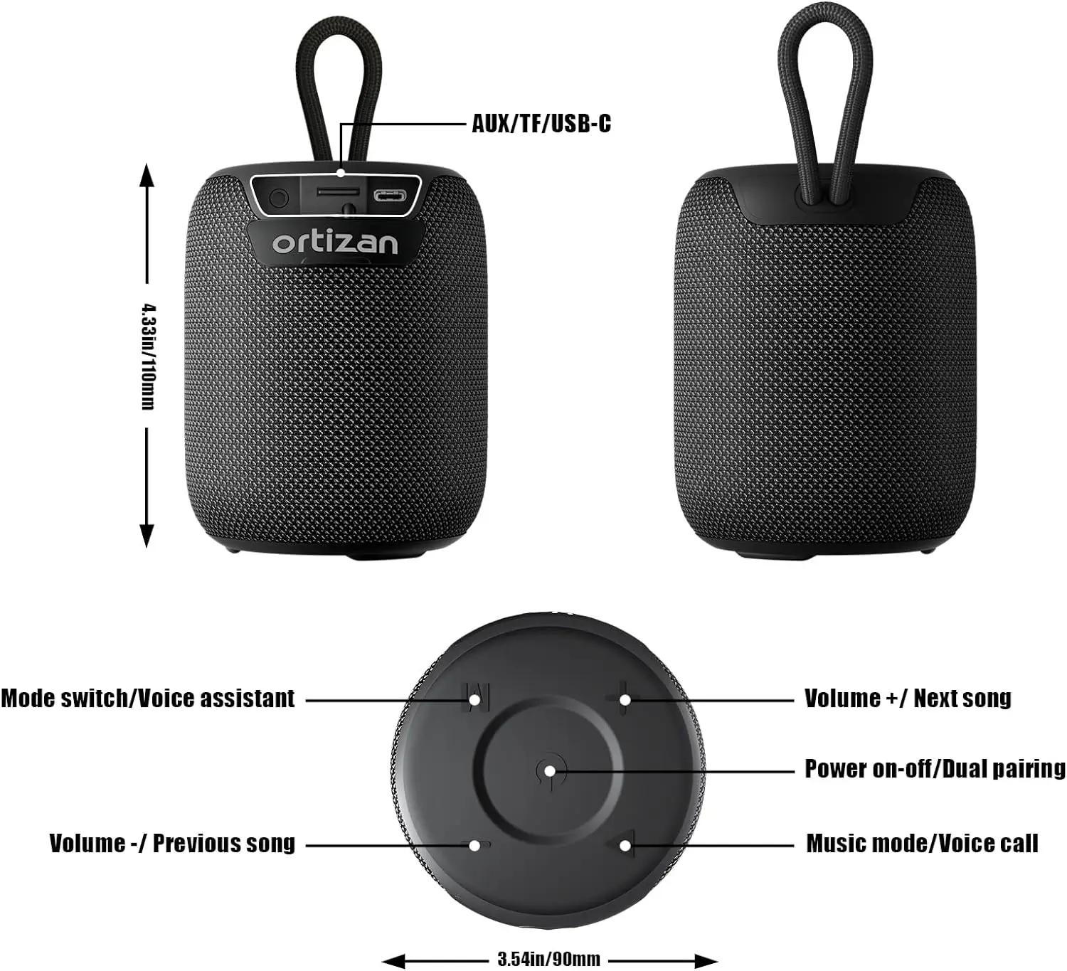 Ortizan Bluetooth-Lautsprecher, tragbarer kabelloser Lautsprecher mit Bluetooth 5.3, IPX7 wasserdicht, 15 W Stereo-Sound, Dual-Pairing, TF/AUX – Detail 17