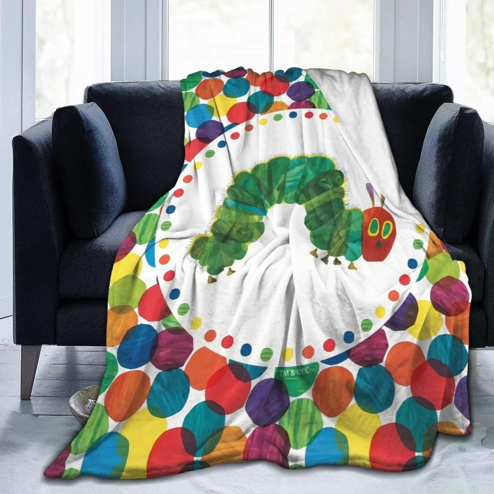 Hungry Caterpillar Pattern Throw Blanket Decorative Aesthetic Blanket for Home Office and Travel Decor