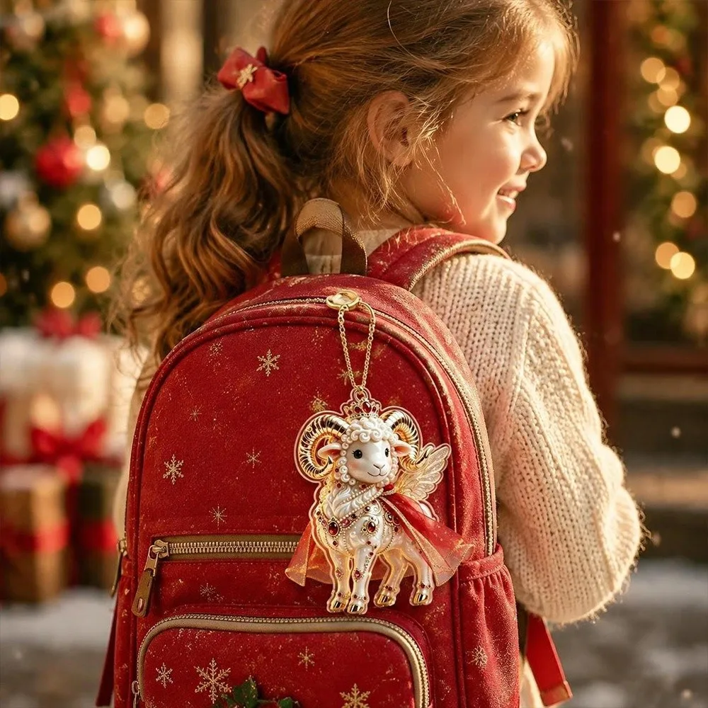 2D Flat Goat Hanging Ornament Set Acrylic Artificial Rhinestone Goat Pendant Simulation Shining Christmas Tree Ornament