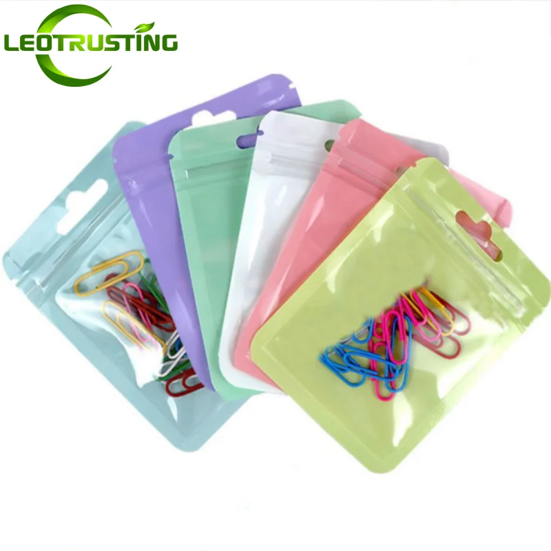 100PCS Glossy Plastic Window Zip Lock Hanging Bag Jewelry Snack Tea Headset Headwear Phone Case Battery Gifts Packaging Pouches