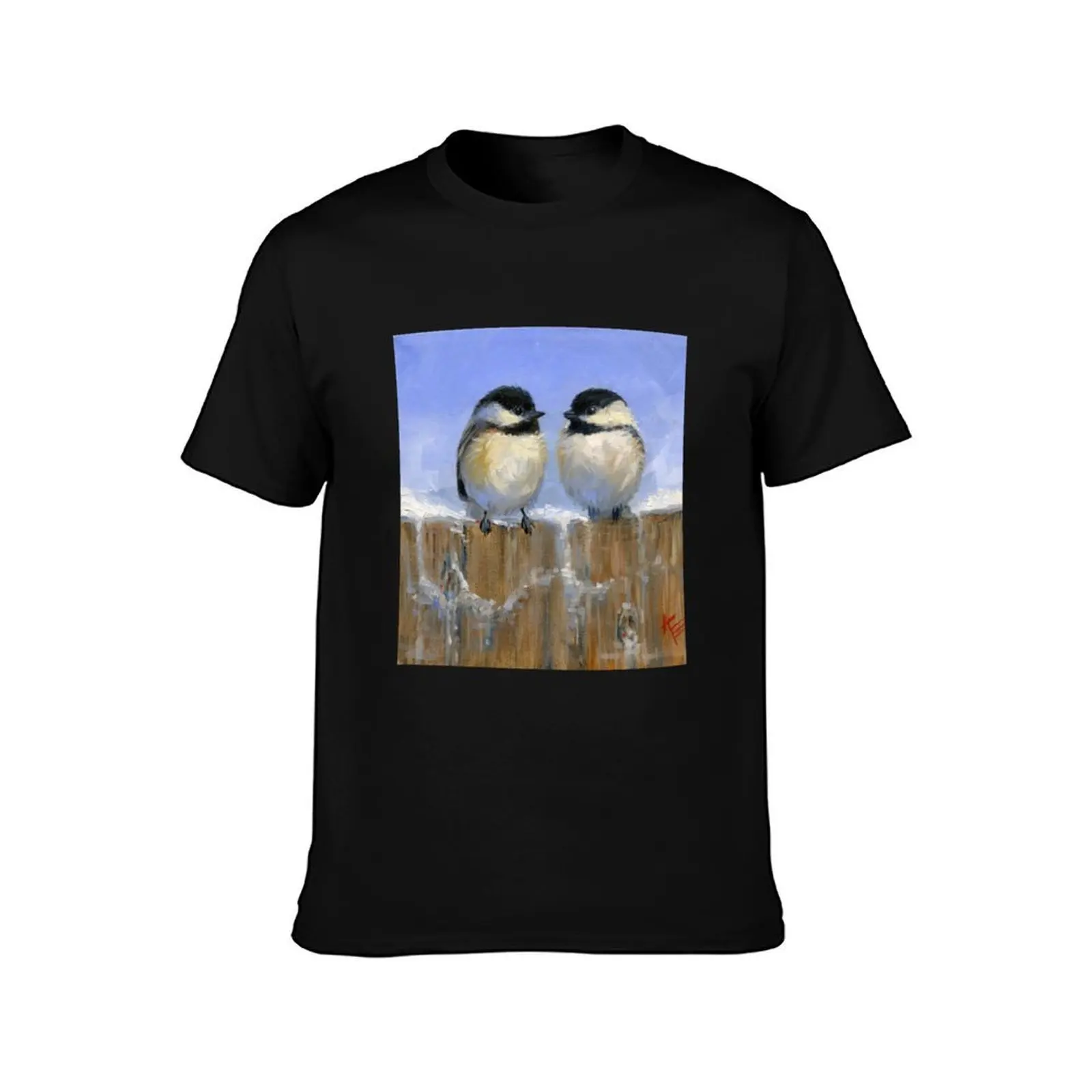 Cute Chickadee Birds in the Snow T-Shirt printed t shirts for man T-Shirt
