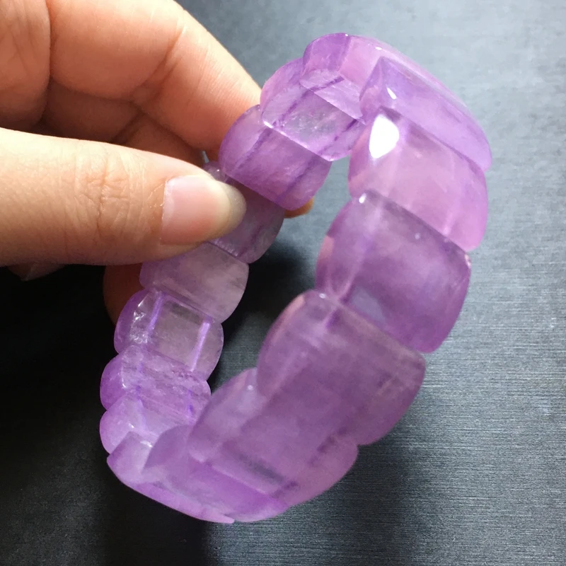 

Natural Purple Kunzite Quartz Bracelet 18x13mm Clear Rectangle Beads Cat Eye Kunzite Women Men AAAAAA