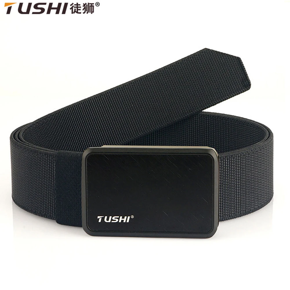 TUSHI 35mm Men's Elastic Belt Soft Strong Nylon Zinc Alloy Quick Release Buckle Unisex Stretch Belt Work Waistband Straps Male