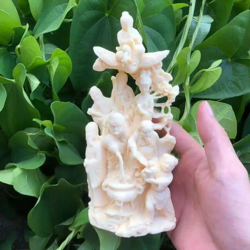 Ivory Nut Carved Eight Immortals Crossing The Sea Figurine Office Tea Pet Desktop Living Room Car Craft Ornament