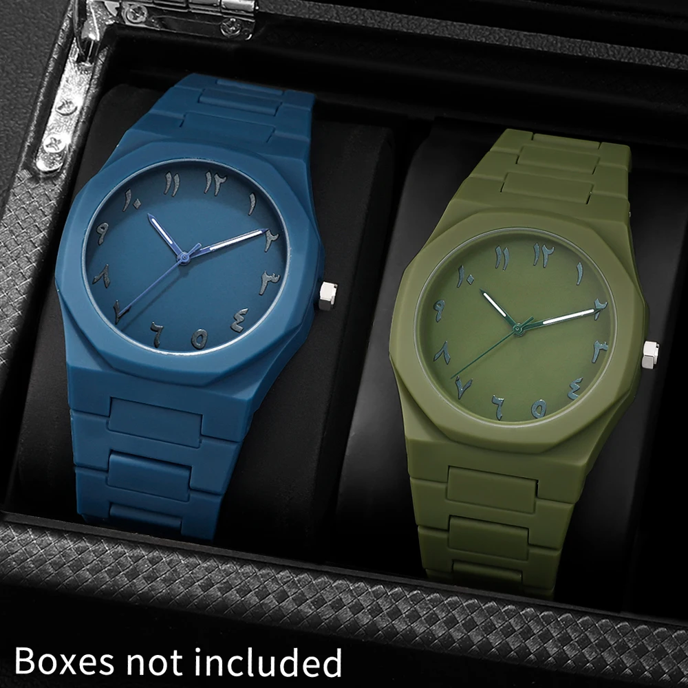 2pcs men's simple casual plastic strap quartz watch combination set, suitable for daily wear and holiday gifts