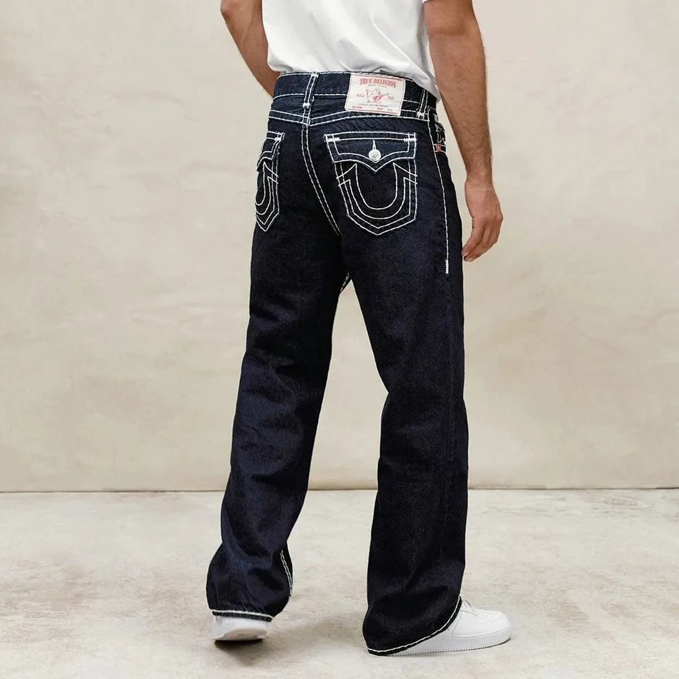 Ropa de calle de Hip Hop para hombres, Jeans negros, pantalones holgados, moda bordada, pierna recta gótica Y2k, ropa de calle