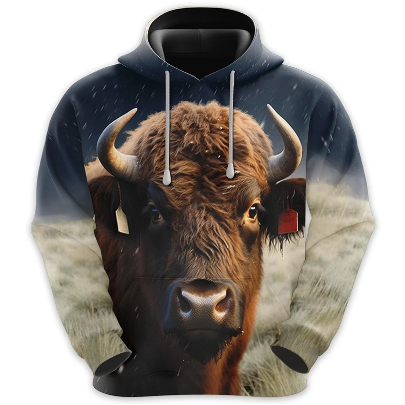 Cute Cow Pattern Hoodies Fashion Autumn Winter Long Sleeve Funny Animals Cows 3D Printed Sweatshirt Casual Loose Kids Pullovers