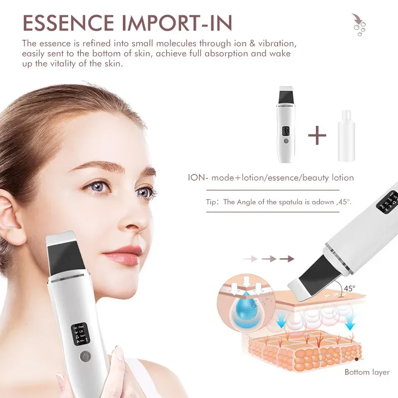 Ultrasonic Blackhead Acne Cleaner Pore Blackhead Remover Electric Skin Facial Clean Spatula Lifting Massager