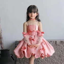 Jill Wish J100 Elegant Pink Arabic Flower Girl Dresses with Glove Dubai Backless for Kids Wedding Birthday Holiday Party Gown