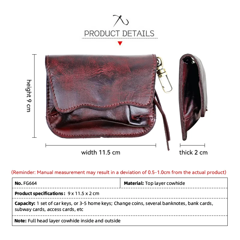 Vintage Genuine Leather Coin Purse Small Card Bag For Women Men Short Wallet Mini Card Holder Cowhide Money Bag