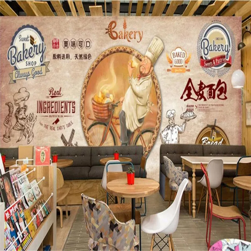 Retro European Handmade Bread Wall Paper Sweet Bakery Shop Cereal Bread Store Industrial Decor Background Mural Wallpaper 3D