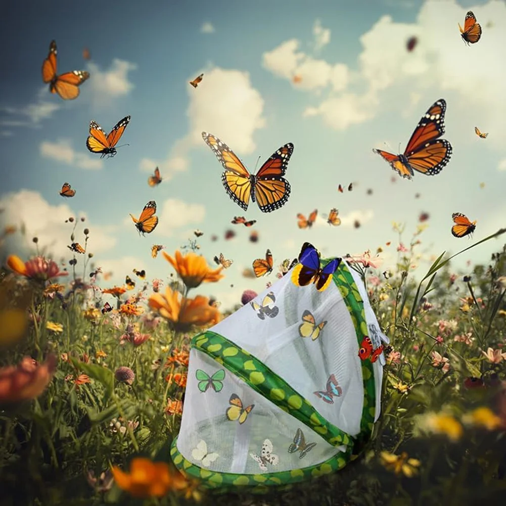 

Butterfly Growing Foldable Butterfly Habitat Cage 13.8" X 12" Tall - Clear Mesh Enclosure Terrarium