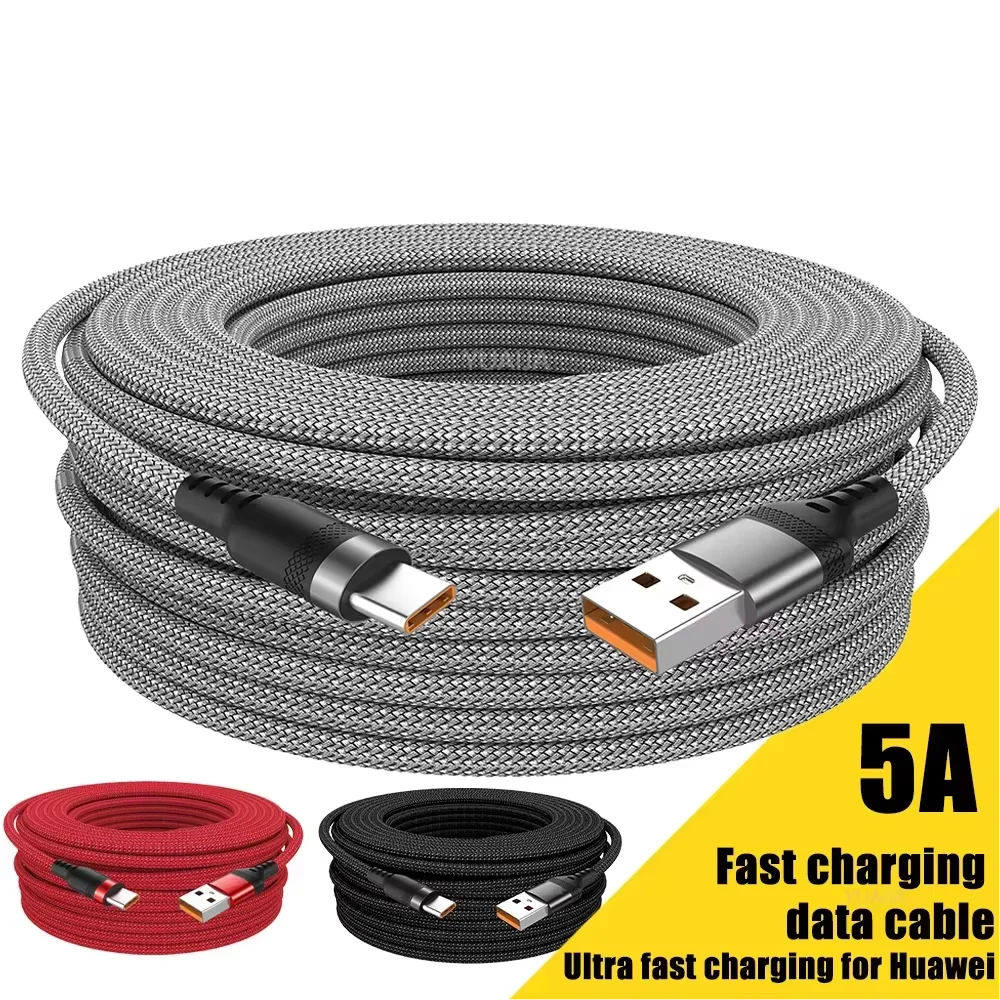 Fast Charging USB Type-C Extended Cable For Samsung Xiaomi Huawei Realme OPPO Android Mobile Phone USB Data Cord 1m 5m