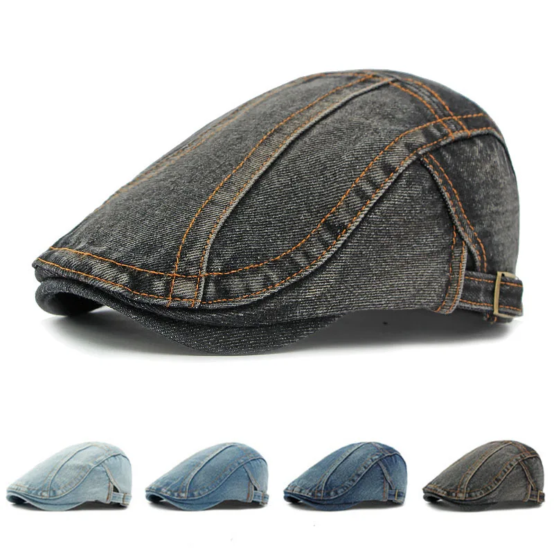 

Jeans Men's Cowboy Beret Hat for Men Women Casual Unisex Vintage Denim Beret Cap Fitted Sun Cabbie Flat Cap
