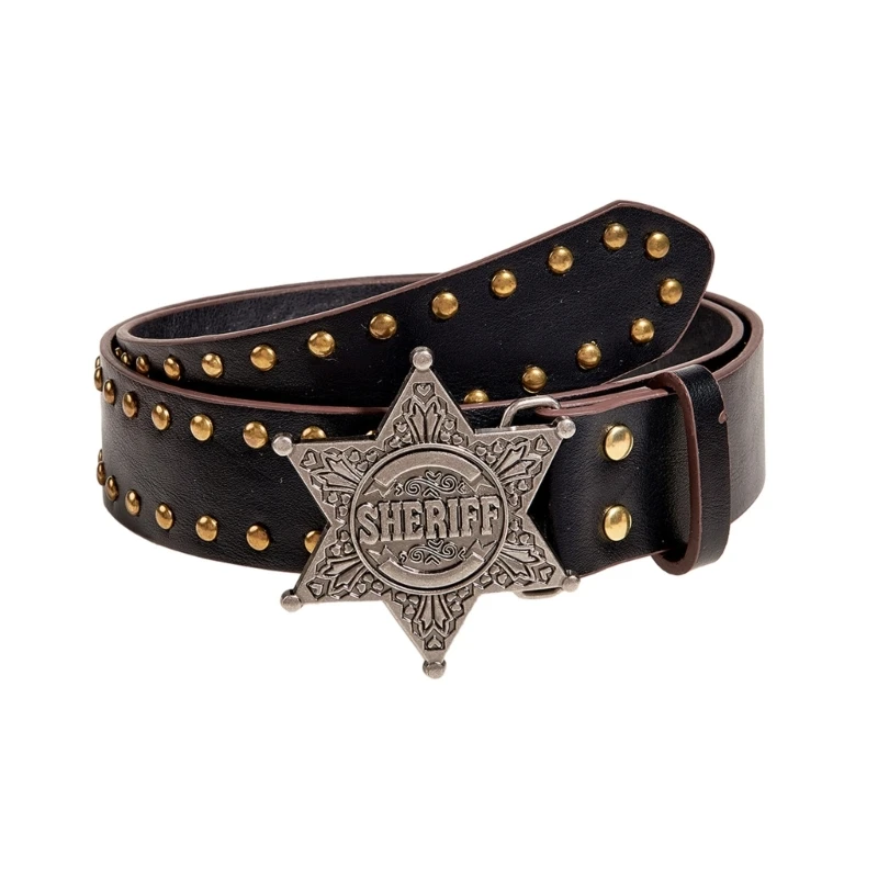 Fashion Jeans Belt with Star-shaped Metal Buckle Y2K All-Matched Western Cowgirl Waist Belt Rivet Punk Wide Waistband Decoration