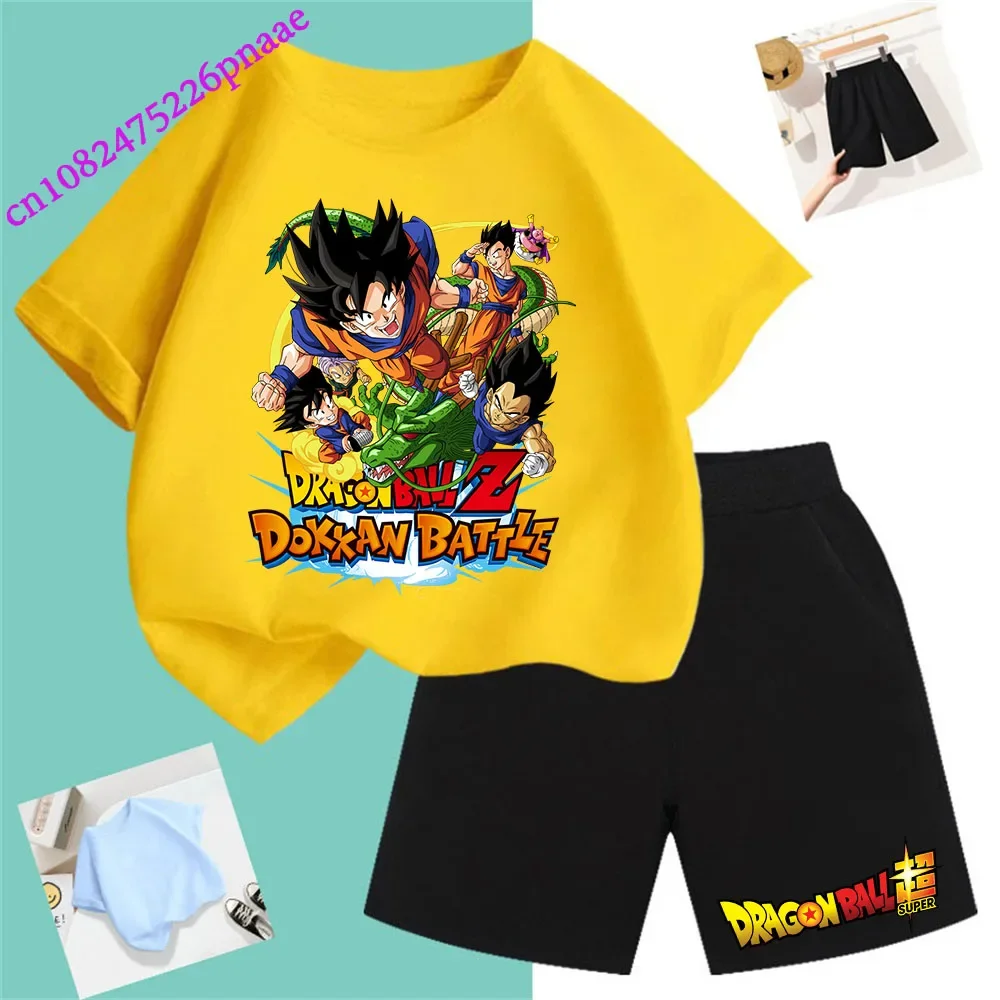 Dragon Ball t shirt Fashion Summerdress2024 Short Kid Short T-shirt Baby Tee Sets Fashion Casual O-neck Breathable Kawaii Shorts