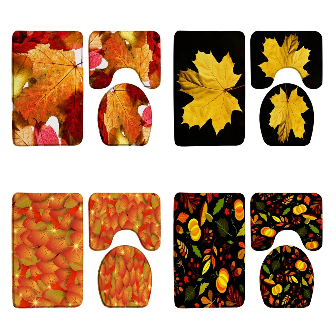 

Autumn Maple Leaves Bath Mat Sets Fall Yellow Leaf Harvest Bathroom Decor Rug Doormat Toilet Lid Cover Non Slip U-shaped Carpet