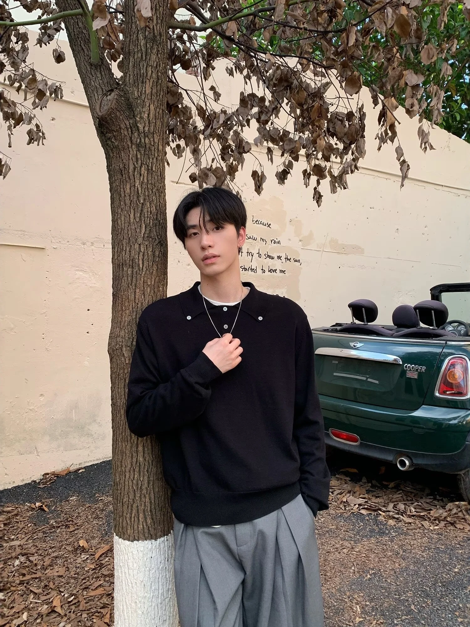 

American Retro Coffee Long Sve Knitted irt Top Men's Trendy Brand Haome Henry Collar Base Layer irt T-irt