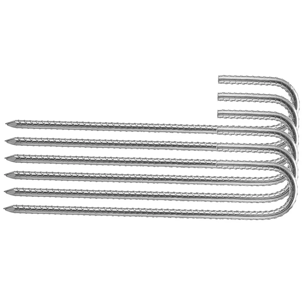 6pcs Portable Point End J Hook Ground Anchors Anti-Rust Heavy Duty Rebar Stakes Ground Stakes Garden Fence
