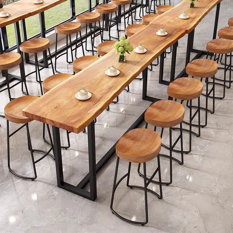 

MOMO Modern Simple Chair Solid Wood Scandinavian Household Bar Stools Front Coffee Leisure Restaurant Iron High Chair Bar Table