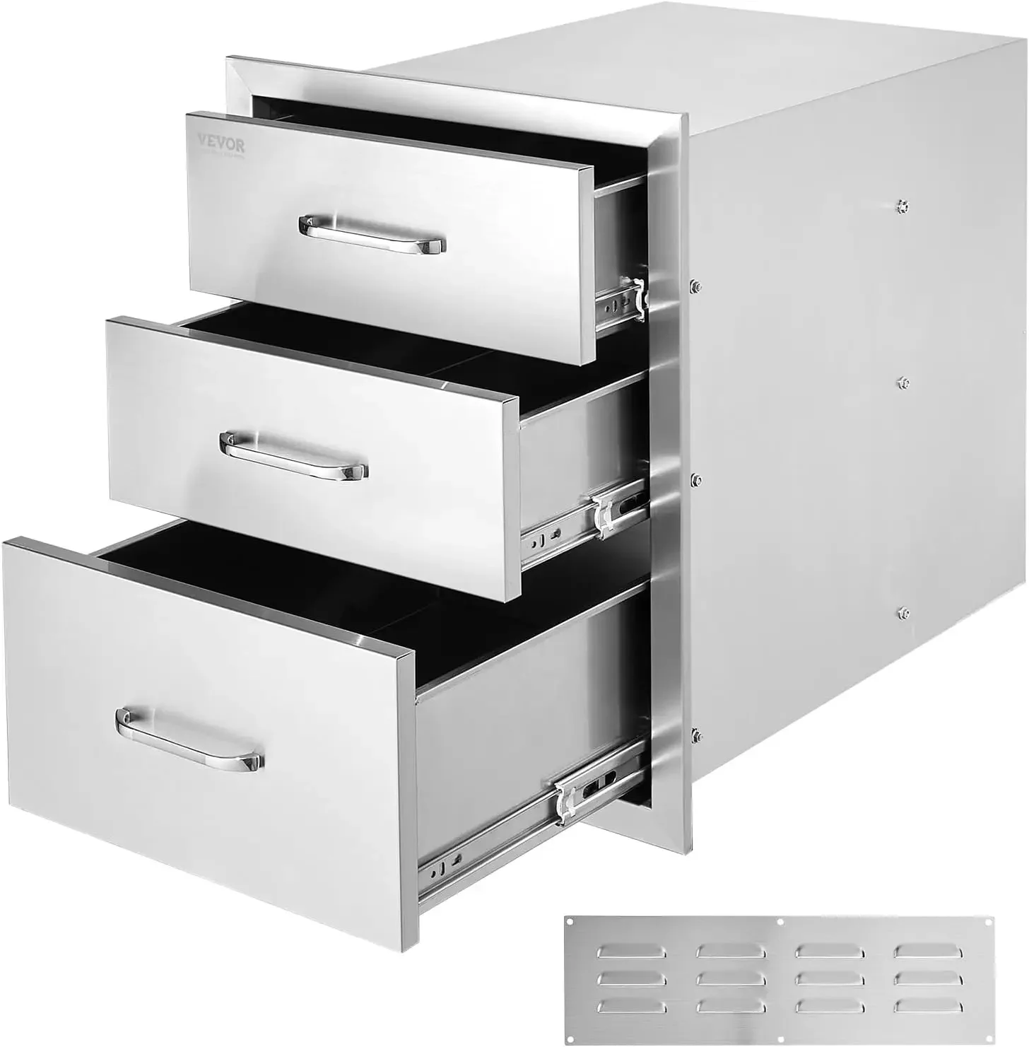 

18x23 Inch Outdoor Kitchen Stainless Steel Triple Access BBQ Drawers with Chrome Handle, 18 x 20.5 x 23 Inch